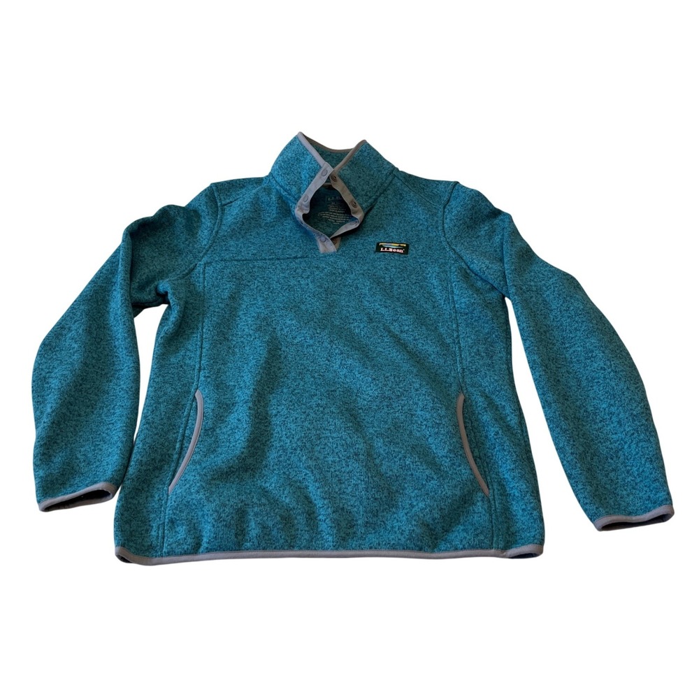 LLBean Fleece Pullover Snap Neck‎ Sweater Teal Speckled Women's M